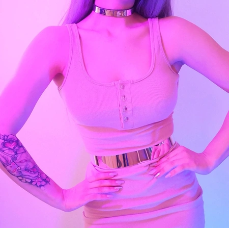 Choker ogrlica ogledalo sa kristalom od prave kože za zabavu