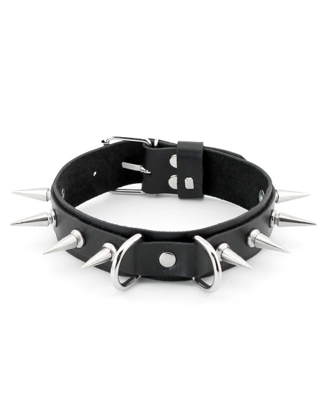 Bdsm ogrlica od kože sa dugim metalnim šiljcima