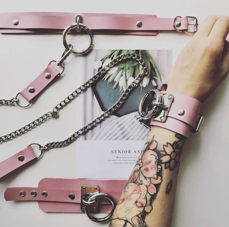 Set ogrlica lisice povodac prirodna koža. Pakovanje kao poklon!