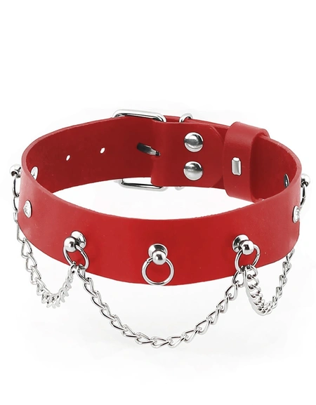 Ogrlica od erotske kože BDSM sa lancima i rhinestones
