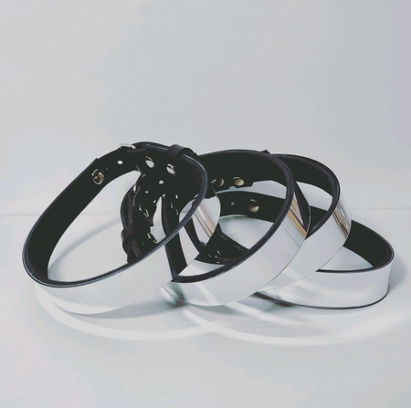 Choker ogrlica ogledalo sa kristalom od prave kože za zabavu