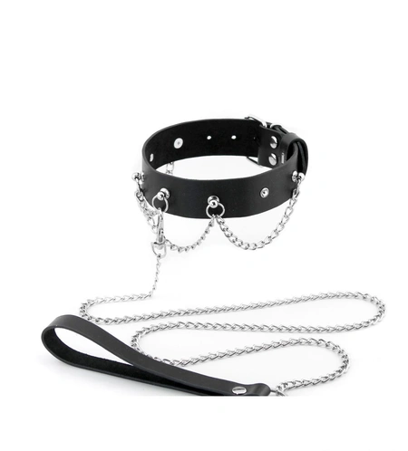 Ogrlica od erotske kože BDSM sa lancima i rhinestones