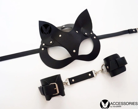 Komplet maska od kože i lisice