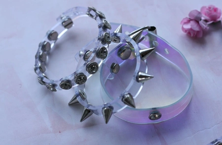 Choker sa šiljastim kamenčićima od vinila i kože kinki prozirni dodaci