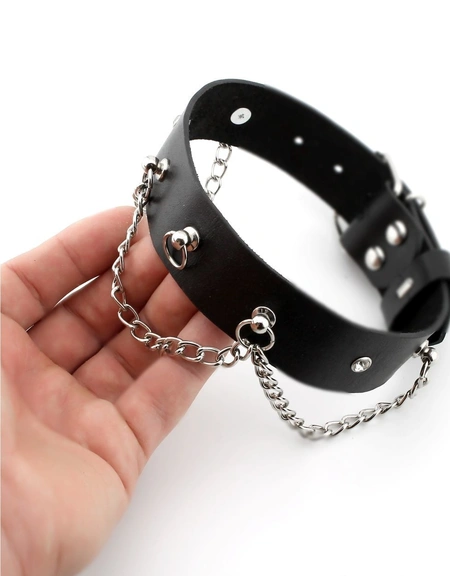 Ogrlica od erotske kože BDSM sa lancima i rhinestones