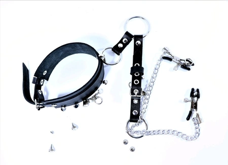 Ogrlica sa štipaljkama za bradavice od prave kože bdsm pribor