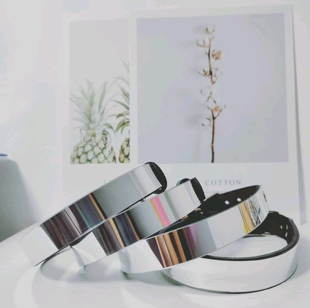 Choker ogrlica ogledalo sa kristalom od prave kože za zabavu