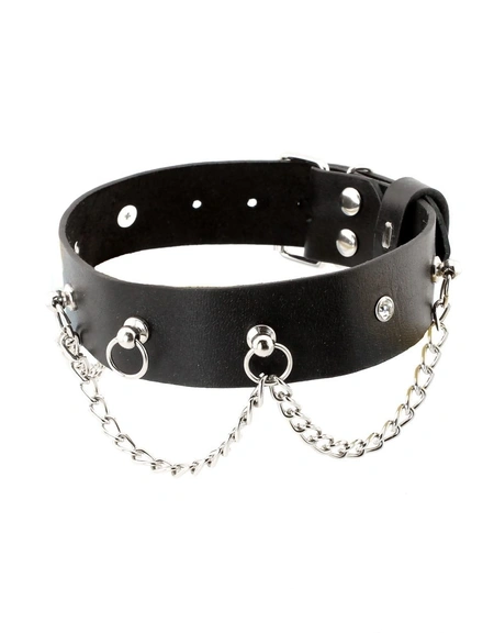Ogrlica od erotske kože BDSM sa lancima i rhinestones