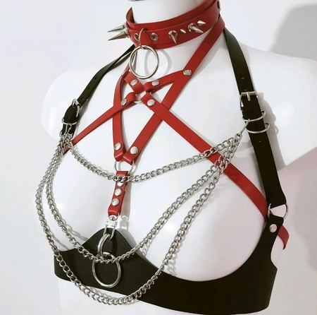 Kožni korzet ispod grudi portupea sa lancima Gartera sa lancem pojas