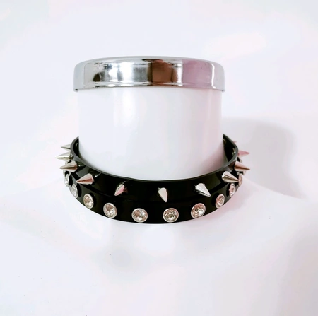 Choker sa šiljastim kamenčićima od vinila i kože kinki prozirni dodaci