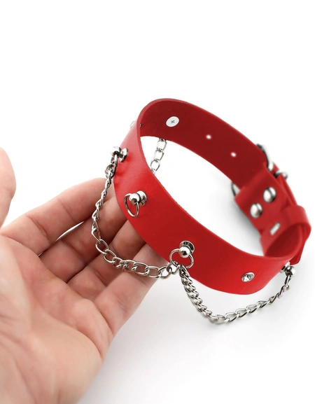 Ogrlica od erotske kože BDSM sa lancima i rhinestones