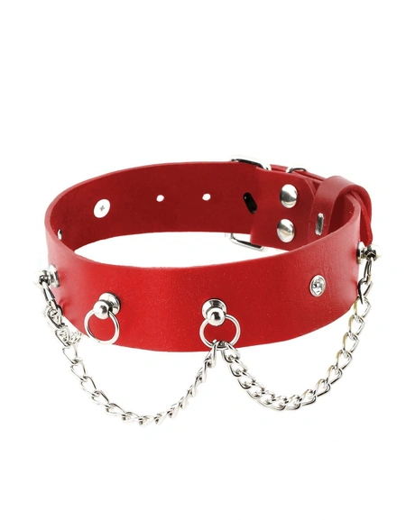 Ogrlica od erotske kože BDSM sa lancima i rhinestones