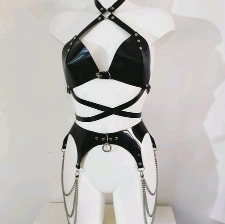Kostim ples Gogo donje rublje od latex vinila pojas sa lancima bodica