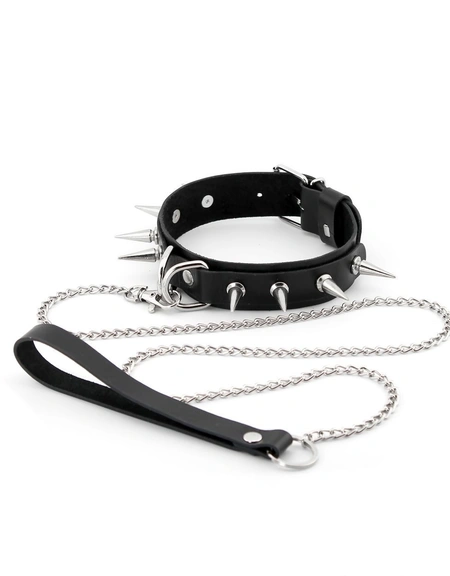 Bdsm ogrlica od kože sa dugim metalnim šiljcima