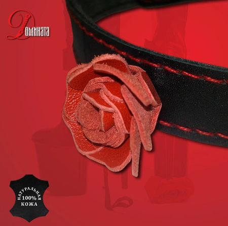 Choker za vrat ženska koža sa ružom Crvena ruža, D18