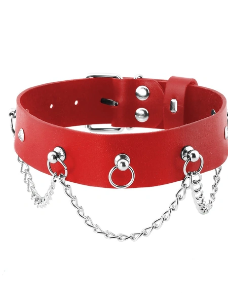 Ogrlica od erotske kože BDSM sa lancima i rhinestones