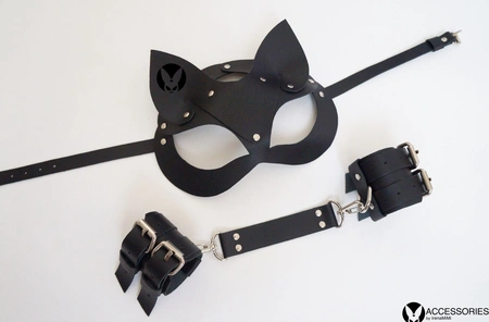 Komplet maska od kože i lisice