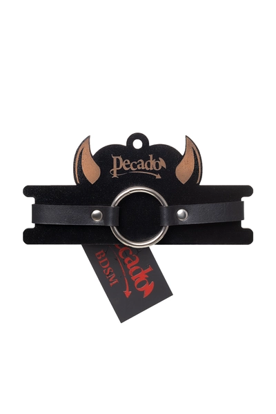 Pecado BDSM Choker, sa okruglim prstenom, model 1, koža, crna