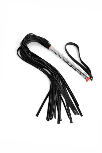 Mala crna pletenica od kože sa srebrnom uvijenom drškom - 58 cm.