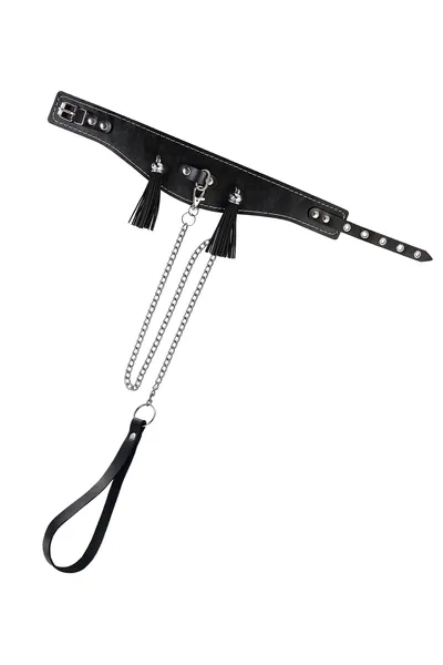 Ogrlica Pecado BDSM, visoka sa resicama, koža, crna