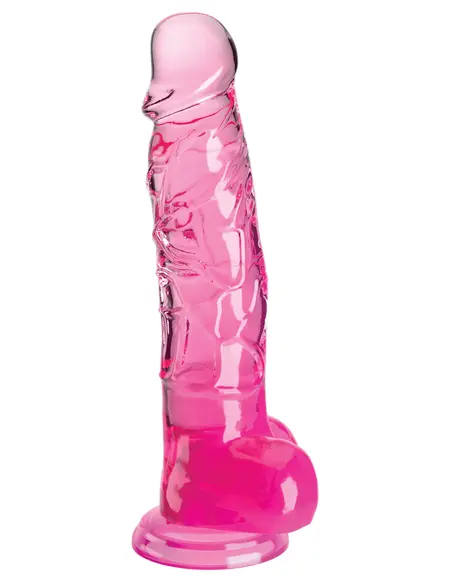 Prozirni dildo sa skrotumom na usisnoj čaši King Cock Clear 8, roze