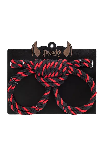 Lisice-okovi Pecado BDSM, čvor-omega, od pamučnog užeta, crno-crvene, 3,5 m