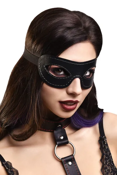 Pecado BDSM Maska, otvorena ovalna, prirodna koža, crna