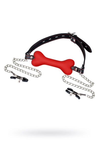 Toifa Theatre geg trenzel, u obliku kosti sa kopčama za bradavice, crvena