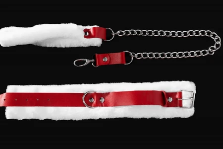 Ogrlica od prave kože sa nežnim krznom, crvena