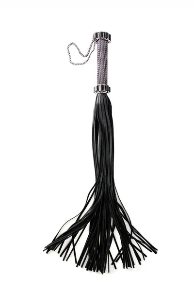 Crna pletenica od prave kože. Drška sa pletenim lancem - 75 cm.