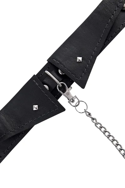 Ogrlica sa ogrlicom Pecado BDSM, sa povodcem, koža, crna