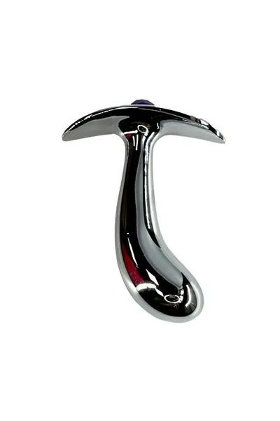 Srebrni zakrivljeni Analni čep za nošenje sa ljubičastim kristalom ⌀2.1 cm