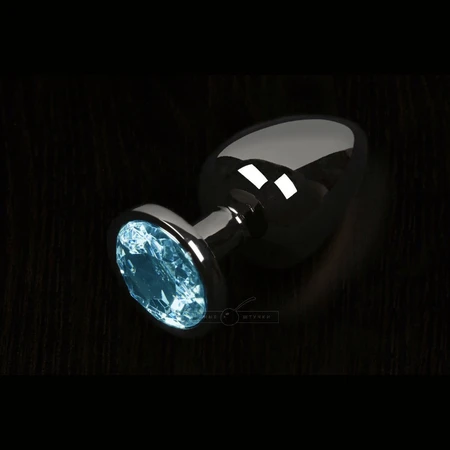 Analni čep mali sa kristalom, grafit-slane stvari, 6 cm svetlo plava