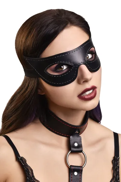 Pecado BDSM Maska, otvorena oštra, prirodna koža, crna