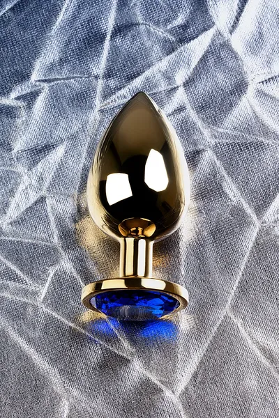 Analna čaura Metal bi TOIFA, metal, zlato, sa plavim kristalom, 9,5 cm, Ø 4 cm, 145 g