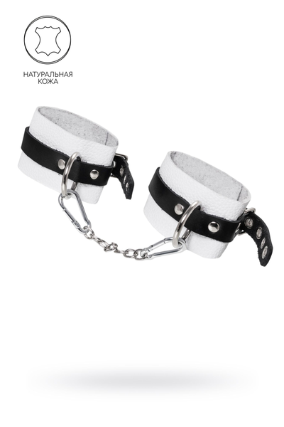 Pecado BDSM okovi, mekani, sa jednim remenom, sa ušicama, prirodna koža, belo-crni