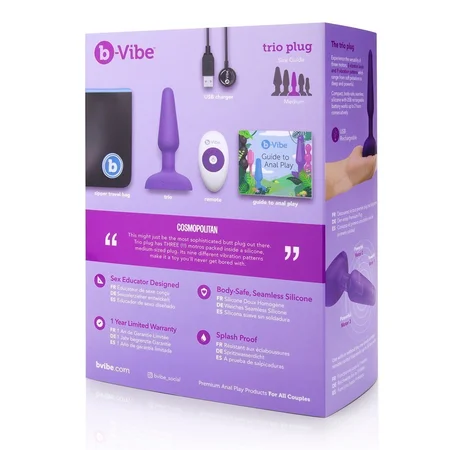 Analni premium pluta sa 3 motora B-Vibe Trio plug Purple