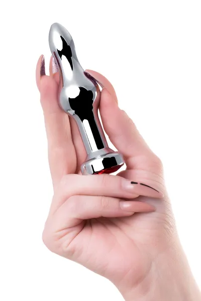 Analna čaura-Drkanje, metal, srebro, sa crvenim kristalom, 10 cm, Ø 2,8 cm, 75 g