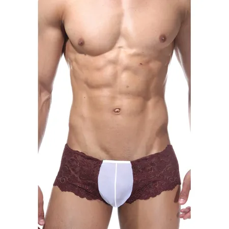 Smeđi čipkasti hipsi sa belim umetkom