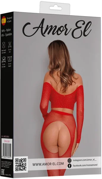 Komplet od vrha i čarapa sa pojasom i rhinestonesom (crvena)