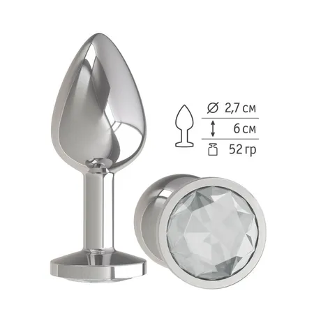 Srebrna analna čaura sa prozirnim kristalom mala