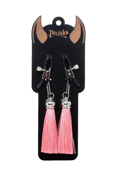 Pecado BDSM kopče za bradavice, štipaljke, sa svilenim resicama, metal, roze