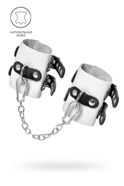 Pecado BDSM lisice, sa dve trake sa ušicama, mekane, prave kože, belo-crne