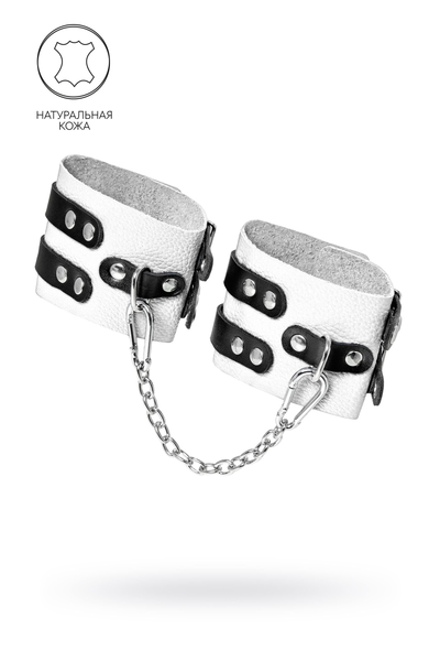 Pecado BDSM okovi, mekani, sa dve trake, sa ušicama, prirodna koža, belo-crni