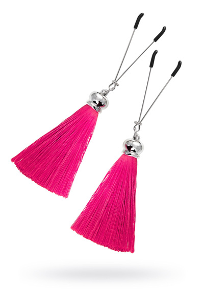 Kopče za bradavice Pecado BDSM, viljuške, sa resicama od svile, metal, bordo