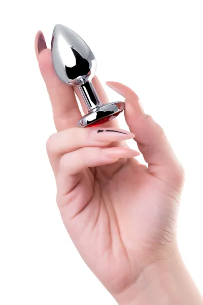 Analna čaura-Drkanje, metal, srebro, sa crvenim kristalom, 7 cm, Ø 2,7 cm, 50 g