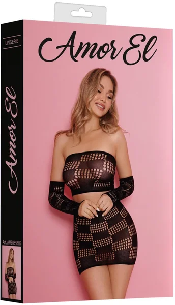 Komplet od gornjeg dela, rukava i suknje sa kvadratnim uzorkom (Crna)