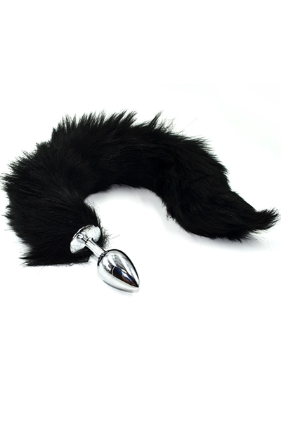 Srebrni Analni čep sa crnim flexibilnim repom (mali)