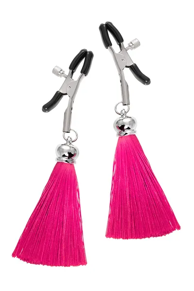 Kopče za bradavice Pecado BDSM, štipaljke, sa resicama od svile, metal, bordo