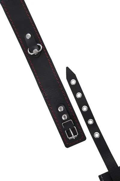 Ogrlica Pecado BDSM, dvoslojni crveni šav, koža, crna